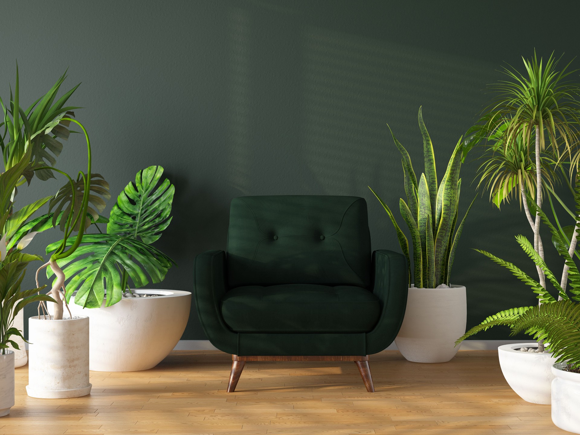 Green Interior Armchair with Plants